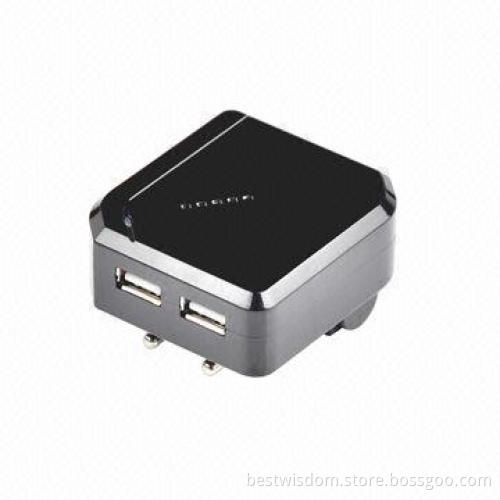 Dual USB Mobile Phone Charger with 2.1A Charging Rate and 5V DC Output Voltage